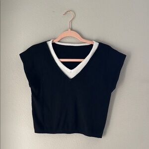 Black and White V-Neck Women's Top